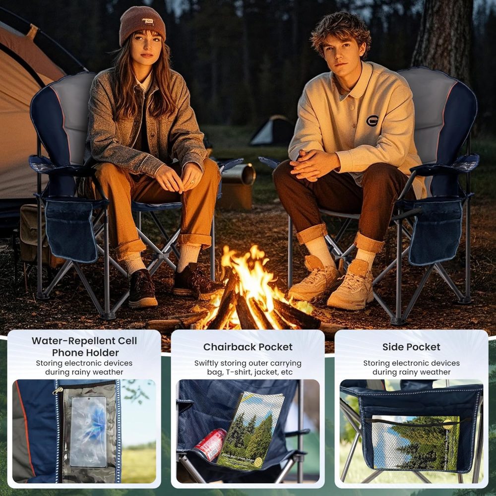 Oversized Camping Chair Heavy Duty 500LB - Portable Folding Chair with Cooler Bag, Cup Holder & Waterproof Phone Case for Adults, Beach, Hiking, Backyard (Blue & Gray) - Image 3