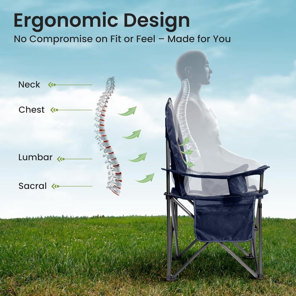 Oversized Camping Chair Heavy Duty 500LB - Portable Folding Chair with Cooler Bag, Cup Holder & Waterproof Phone Case for Adults, Beach, Hiking, Backyard (Blue & Gray) - Image 7