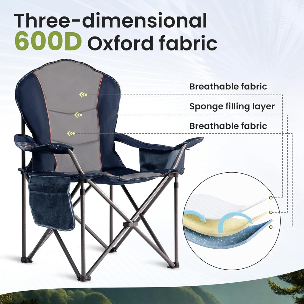 Oversized Camping Chair Heavy Duty 500LB - Portable Folding Chair with Cooler Bag, Cup Holder & Waterproof Phone Case for Adults, Beach, Hiking, Backyard (Blue & Gray) - Image 8