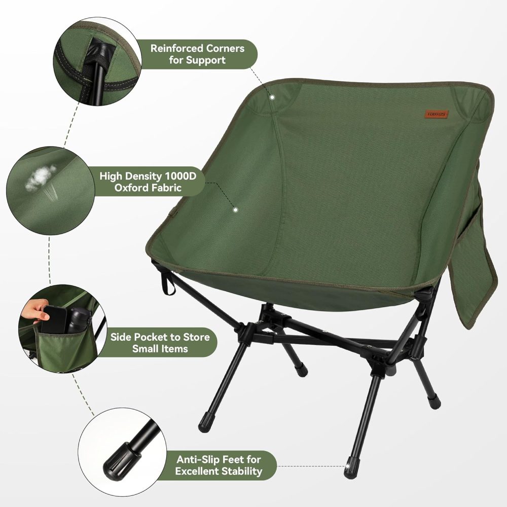 TOBTOS Ultralight Camping Chair, Portable Folding Backpacking Chair, Compact Camping Chair with Carry Bag for Outdoor Camp Hiking Backpack Beach Travel (Green) - Image 5